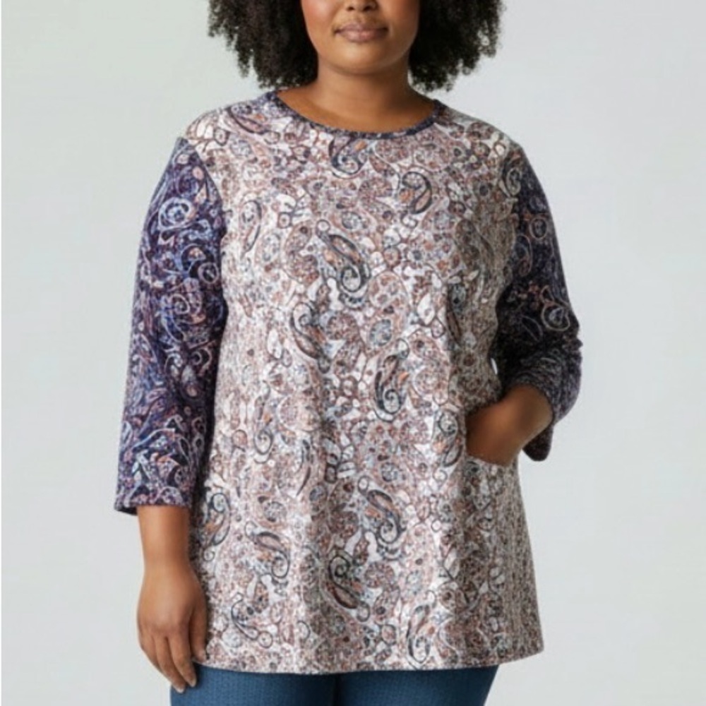Lands End Paisley Print Women's‎ Top with 3/4 length sleeves, size XL18